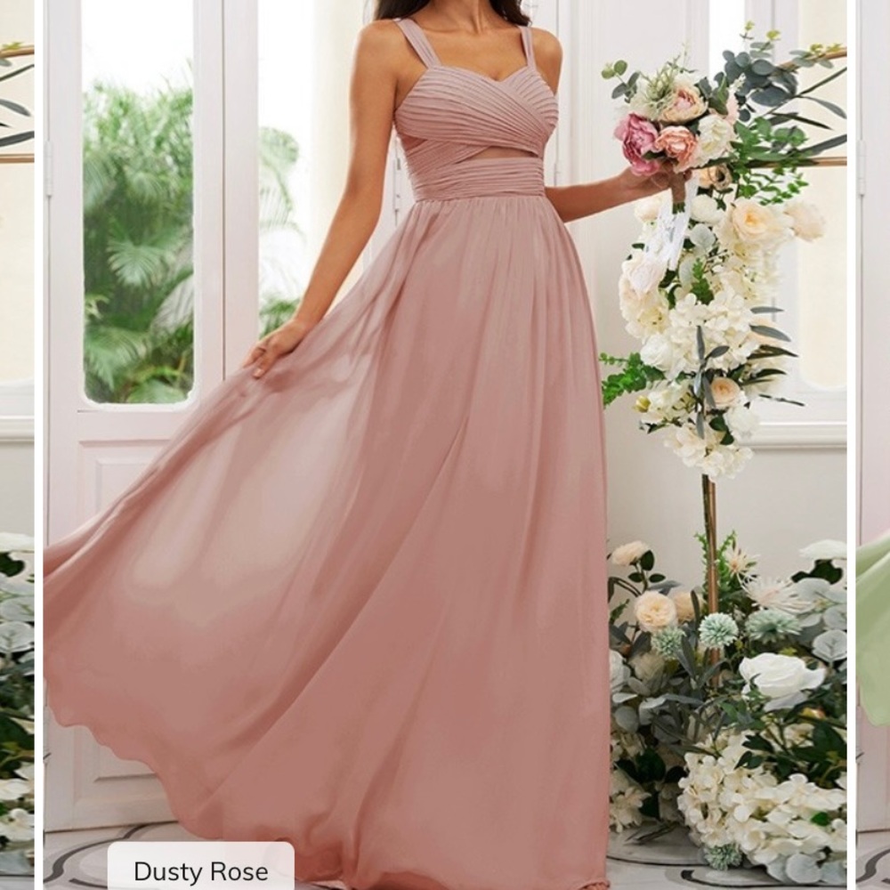 Never worn. Chiffon Ruched Straps Sleeveless Floor-Length Bridesmaid Dresses